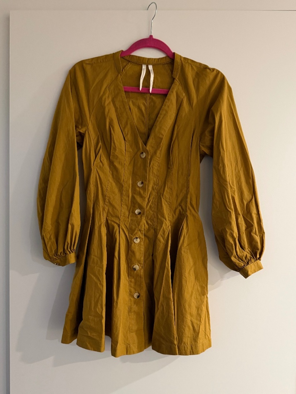 Anthropologie Puff-Sleeved Mini Shirt Dress in Moss, 2